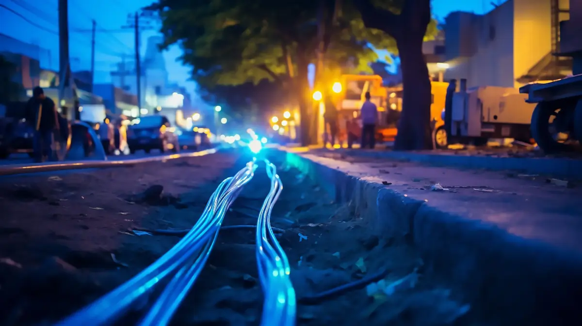 Die Kabel liegen in einem speziell dafür ausgehobenen Straßengraben an einer vielbefahrenen Straße.